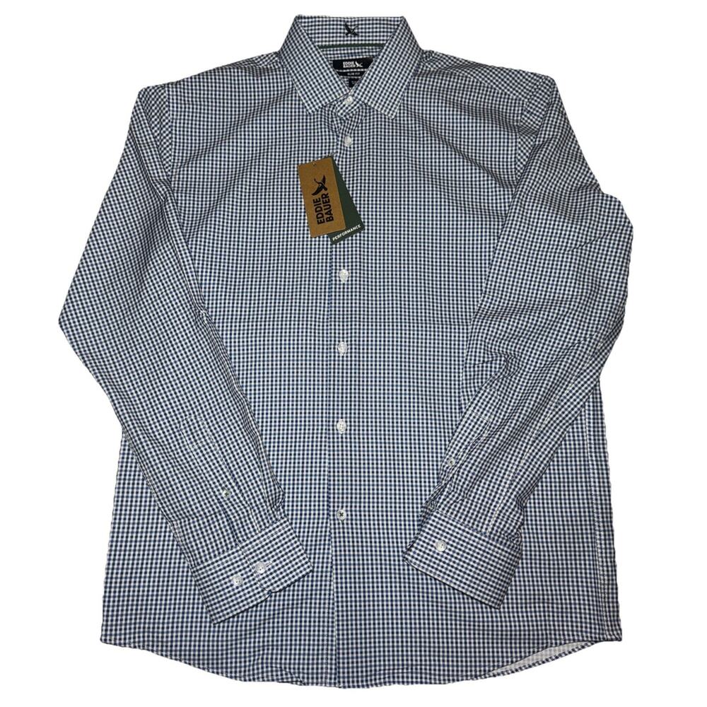 Eddie Bauer Performance Long Sleeve Slim Fit Stretch Plaid Shirt Large 16-16.5